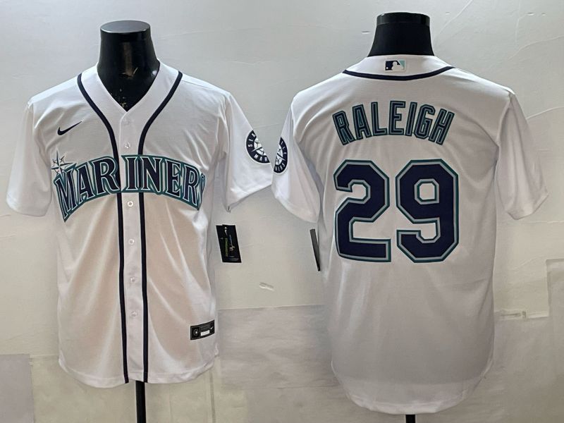 Men 2025 Nike Seattle Mariners #29 Raleigh White Game MLB Jersey 01